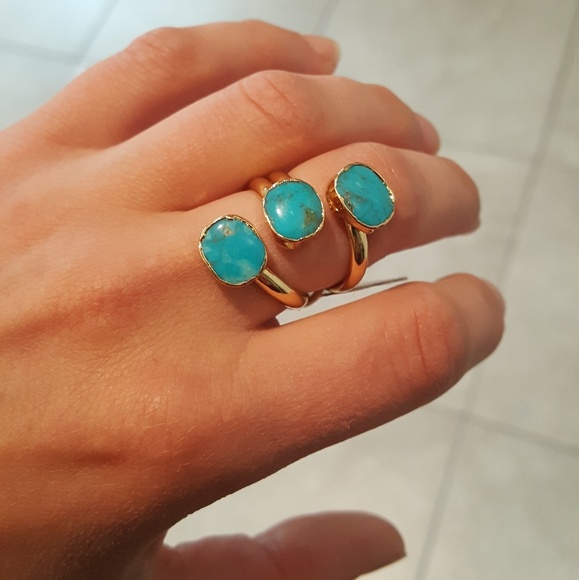 Gold plated sediment jasper tripple stone ring - Picture 4 of 4